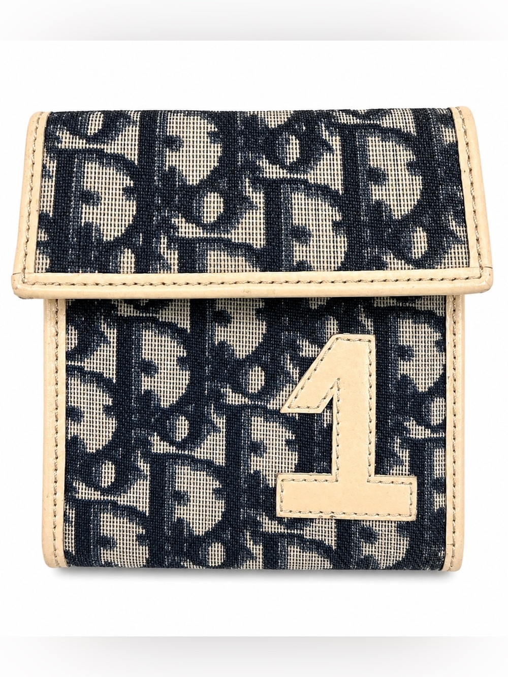 Dior Navy and Beige Monogram Canvas Wallet with Number Patch